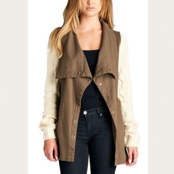 Ellison Jackets & Blazers - ELLISON | Mixed Media Sweater Jacket